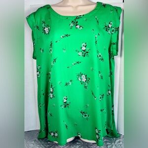 Pleione Green Floral Loose Blouse Size XL
